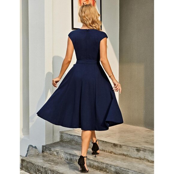 Dresstells Women's Navy Modest Vintage Cocktail Formal Party Evening Dresses - Picture 5 of 7